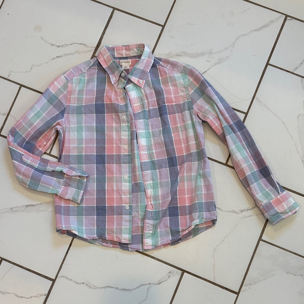 Crewcuts Multicolor Plaid Kids Button Down Shirt - Spring Style, sz 10